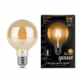 Лампа светодиодная LED Е27 6Вт 550Лм 2400К  Теплый белый G95 golden Filament Gauss Декоративные лампы - Лампа