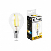Лампа светодиодная LED Е14 5Вт=40Вт 530Лм 2700К Теплый Шар FILAMENT 45x75 Feron Цоколь Е14 (R39, R50) - Лампа