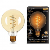Лампа светодиодная LED Е27 6Вт 360Лм 2400К  Теплый G95 golden flexible Filament Gauss Декоративные лампы - Лампа