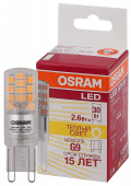 Лампа светодиодная LED G9 2,6Вт STAR PIN30 (замена 30Вт), теплый белый свет Osram 220В - Лампа