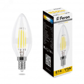 Лампа светодиодная LED Е14 11Вт 950Лм Теплый свеча FILAMENT Feron Цоколь Е14 (R39, R50) - Лампа