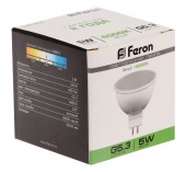 Лампа светодиодная LED G5.3 5Вт MR16 420Лм 4000К Белый 230В (25126/LB-24) Feron Цоколь GU5.3 (MR16) - Лампа