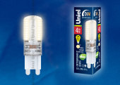 Лампа светодиодная LED G9 4Вт 250Lm 4500K Белый диммируемая 16x50 силикон Uniel 220В - Лампа