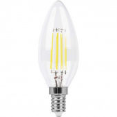 Лампа светодиолная LED Е14 5Вт=40Вт 2700К Тёплый белый свеча прозрачная FILAMENT (LB-58) FERON  Цоколь Е14 (R39, R50) - Лампа