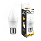 Лампа светодиодная LED Е27 7Вт 560Лм 2700К Теплый матовая свеча FERON Цоколь Е27/Е40 (R63, R80) - Лампа