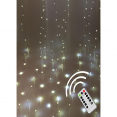 Гирлянда светодиодная "Дождь" 3х3м 300LED с крючками для крепления тепл. бел. 8 режимов мигания питание от USB 5В пульт ДУ КОСМОС  Гирлянды LED - Лампа