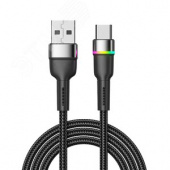 Кабель USB-A - Type-C, 3А, 18Вт, 1м, черный Зарядка д/телефонов - Лампа